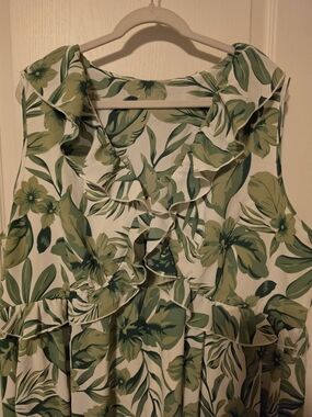 BloomChic Cream Sleeveless Midi Dress with Green Floral Print